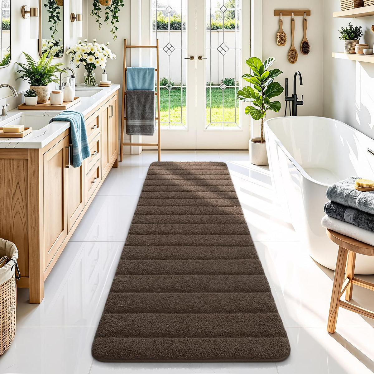 AROGAN Luxury Long Bathroom Runner Rugs 24x60 Inch Bath Rug Non Slip, Black