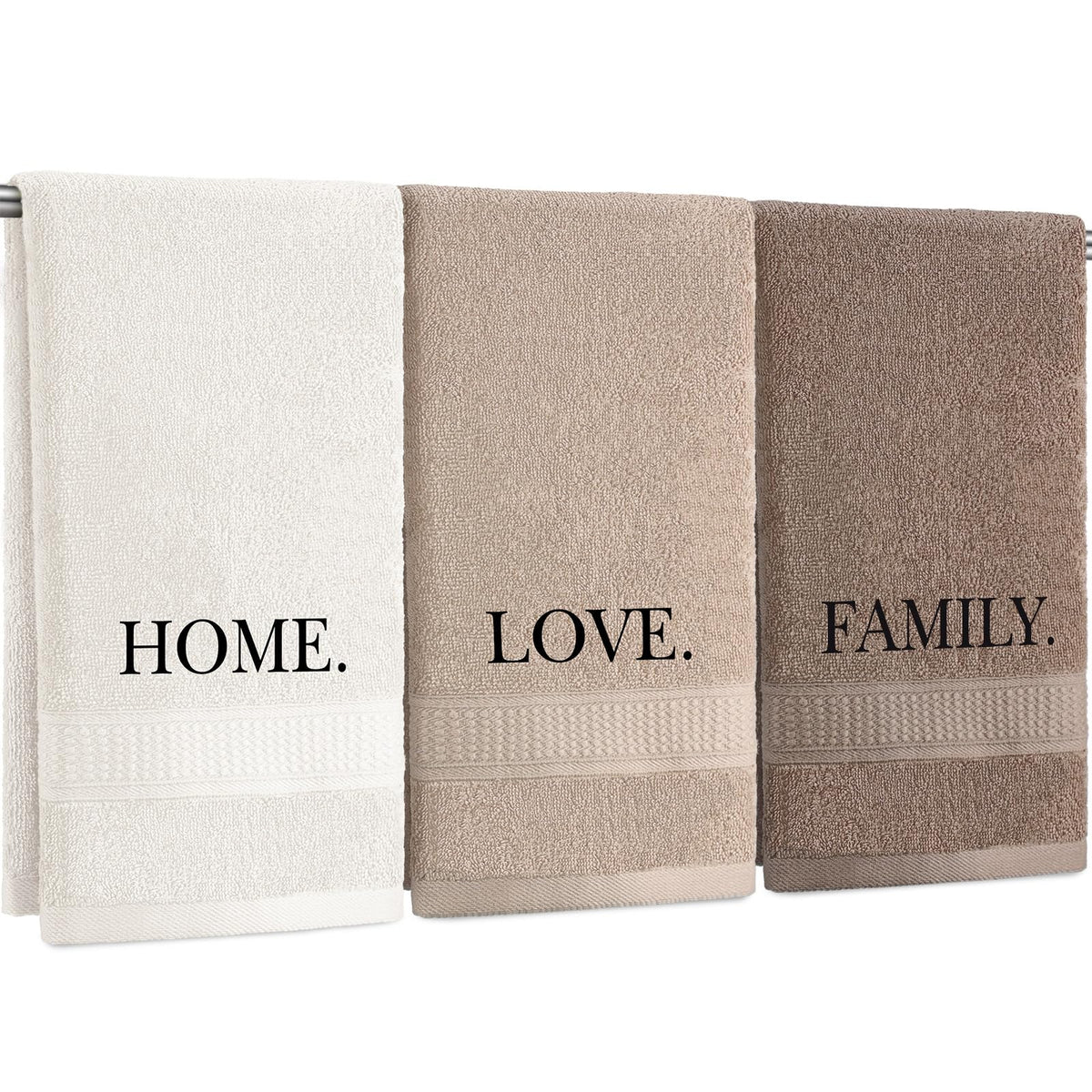 FuWeave 3 Pcs Black and White Hand Towels for Bathroom Home Love Family