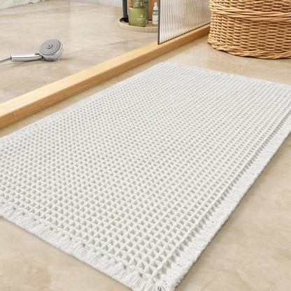 tchdio Waffle Bath Mat-Runner Rug, Super Absorbent Non Slip Bath Mats for Bathroom Machine Washable Long Rugs with Tassels, Bath Rugs for Bathroom Floor Beside Tub, 2' x 6'