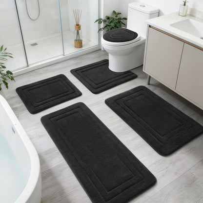 YIHOUSE 2-Piece Towel-Like Memory Foam Bathroom Rug Set, Dark Grey