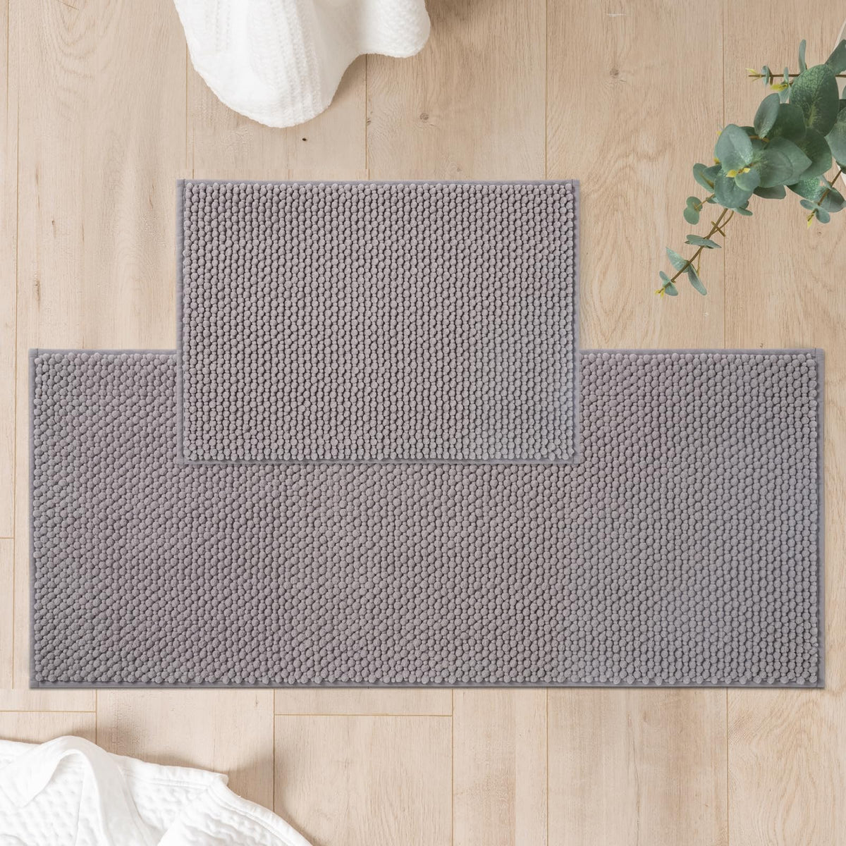 FRESHMINT Chenille Bath Rugs Set 2 Pieces, Cream White, 17''x24''+20''x47''