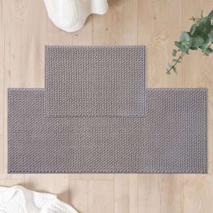 FRESHMINT Chenille Bath Rugs Set 2 Pieces, Cream White, 17''x24''+20''x47''