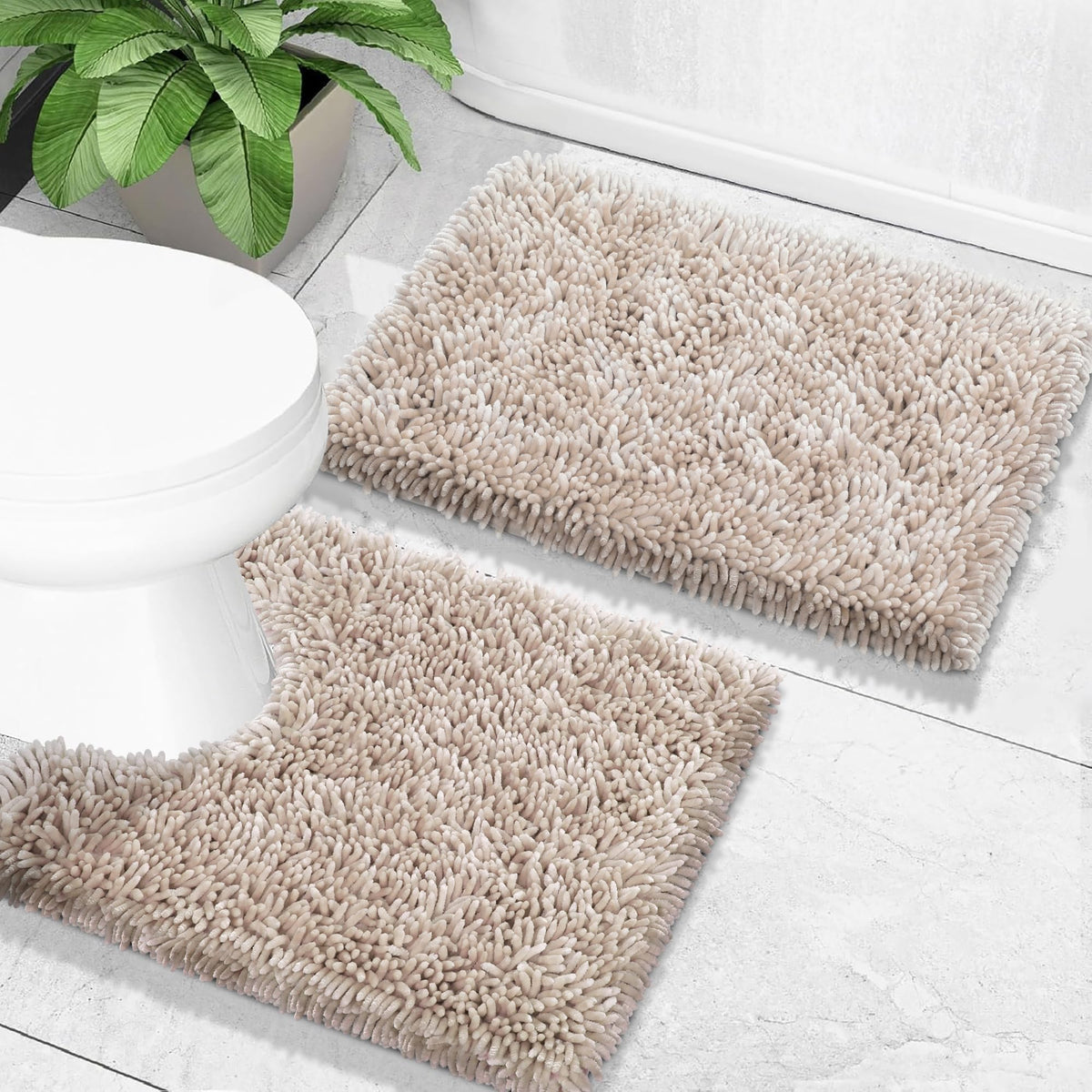 Yimobra Bathroom Rug Set 2 Piece, Luxury Shaggy Bath Mat Set with Non Slip Backing, Ultra Soft & Absorbent Mats for Bathroom Floor, Machine Washable, 31.5"x20"+24"x17", Dark Purple