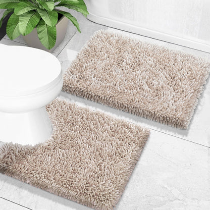 Yimobra Bathroom Rug Set 2 Piece, Luxury Shaggy Bath Mat Set with Non Slip Backing, Ultra Soft & Absorbent Mats for Bathroom Floor, Machine Washable, 31.5"x20"+24"x17", Dark Purple