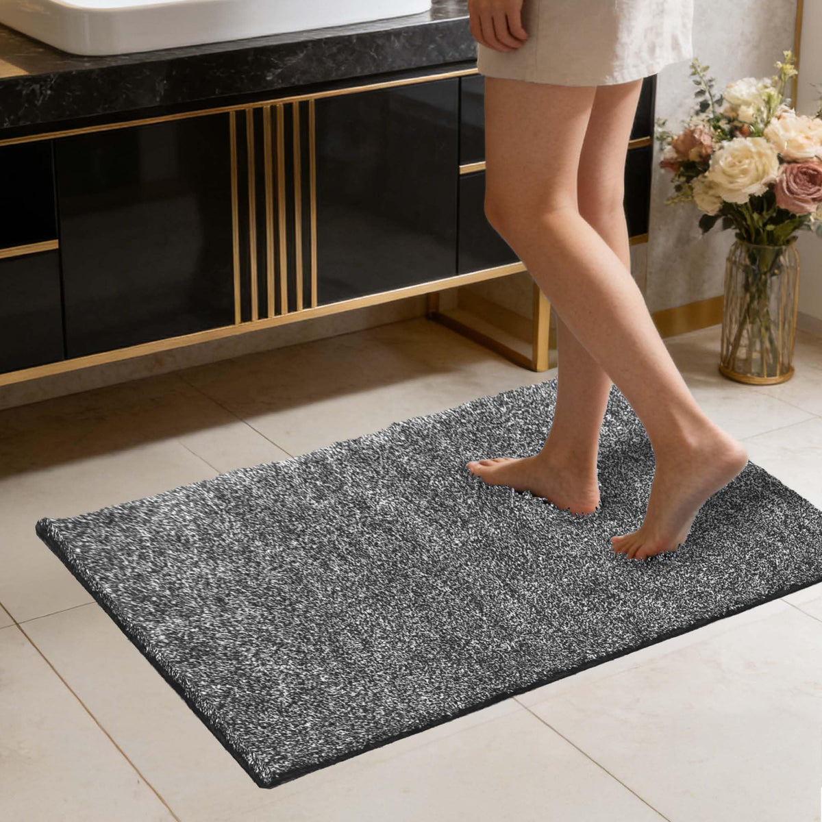 VOOVA & MOVAS Striped Bathroom Rug, 24x17, Microfiber, Aqua Beige Gray