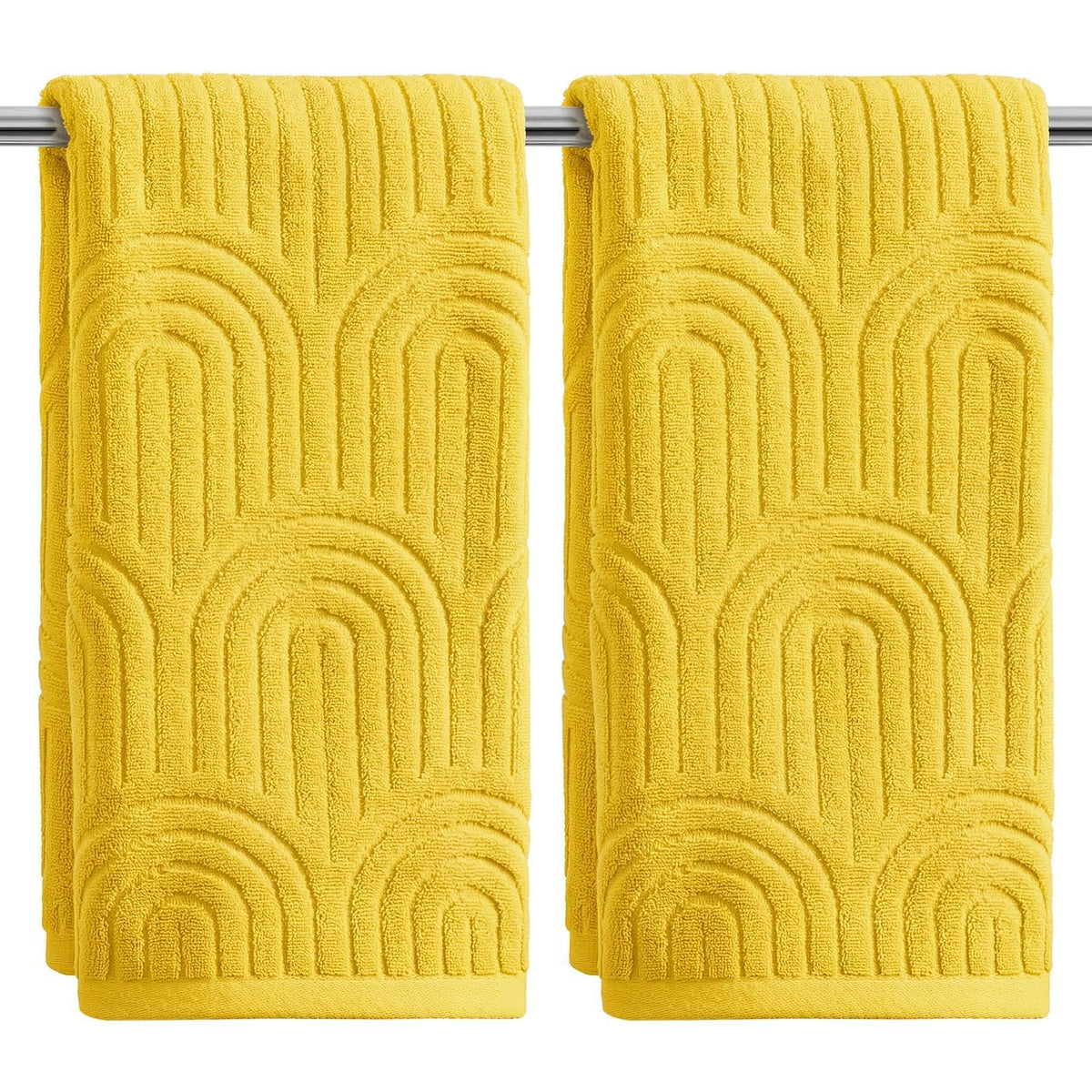 Artoid Mode 2 Pcs Caramel 3D Arched Stripes Jacquard Hand Towels for Bathroom, 100% Cotton Soft Absorbent Bathroom Decor Towels, 13.7 x 29.5 Inch