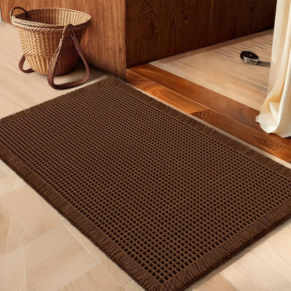 IM HOME Waffle Bath Mat Beige 32"x20", Boho Woven Modern Bath Mat Rugs, Absorbent Non Slip Bathroom Rugs, Soft Washable Bath Rugs with Tassels for Bathroom, Bedroom, Kitchen, Shower, Tub