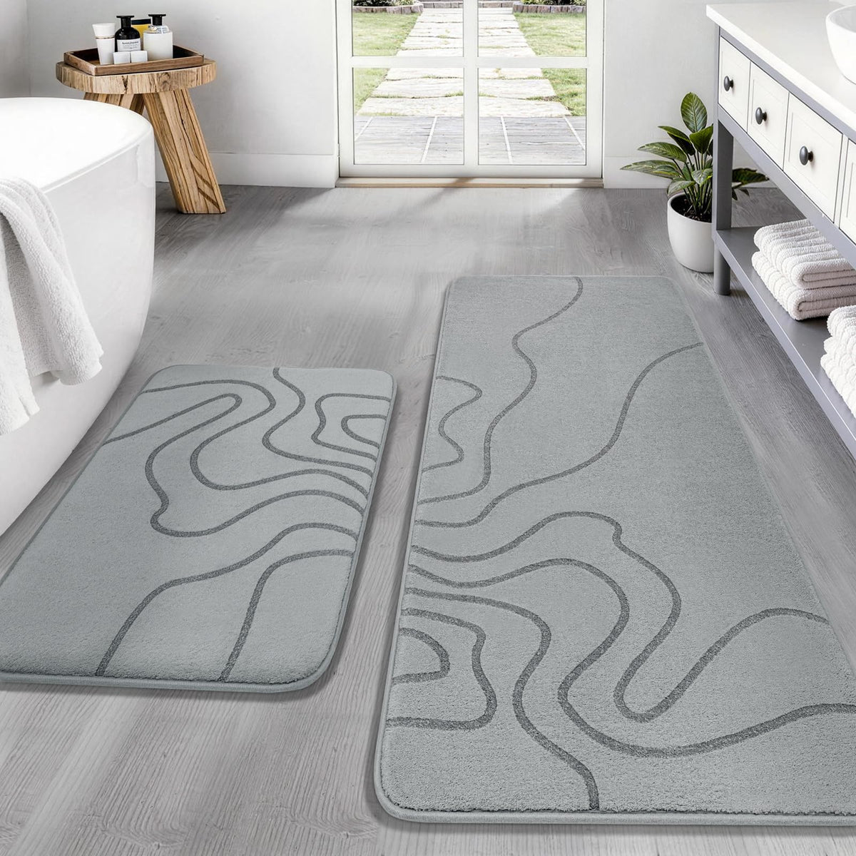 YIHOUSE Memory Foam Bathroom Rugs Sets 2 Piece, 32"x20"+24"x17", Dark Grey