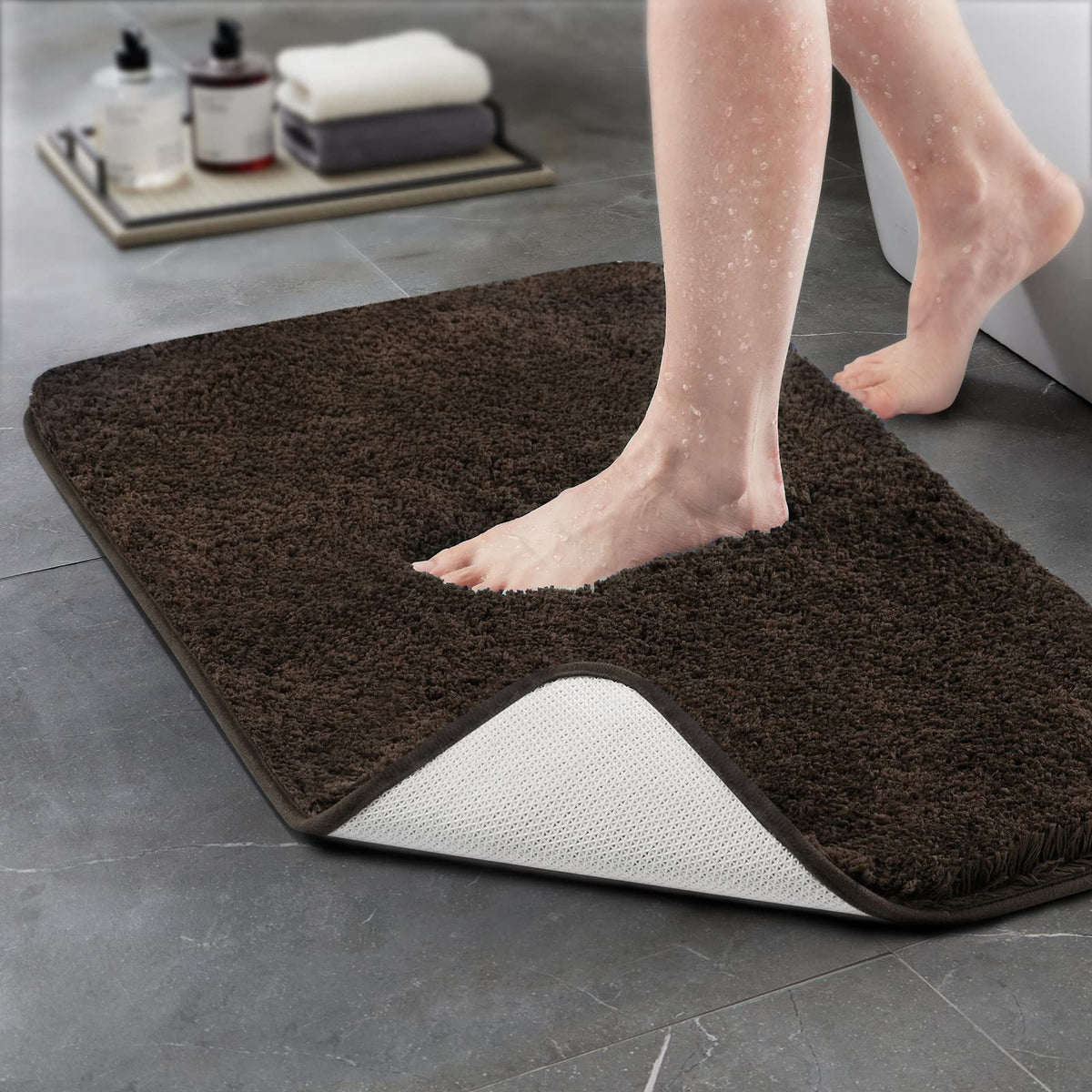 TECHMILLY Shaggy Bathroom Rugs Thick Non Slip Microfiber Mat Green 17"x24"
