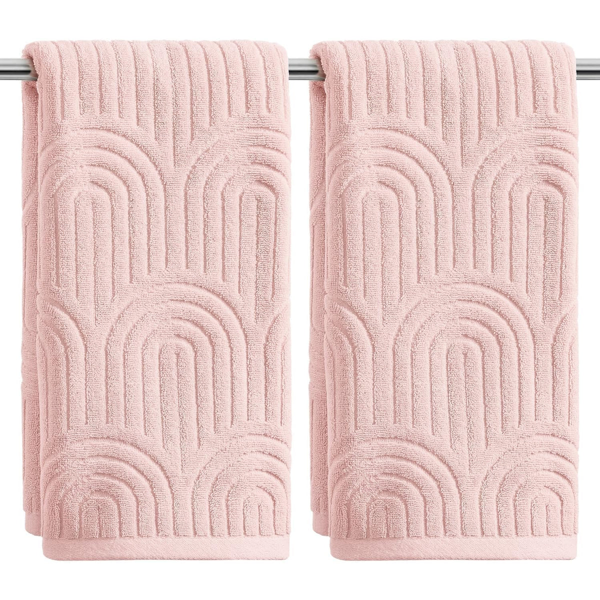 Artoid Mode 2 Pcs Caramel 3D Arched Stripes Jacquard Hand Towels for Bathroom, 100% Cotton Soft Absorbent Bathroom Decor Towels, 13.7 x 29.5 Inch