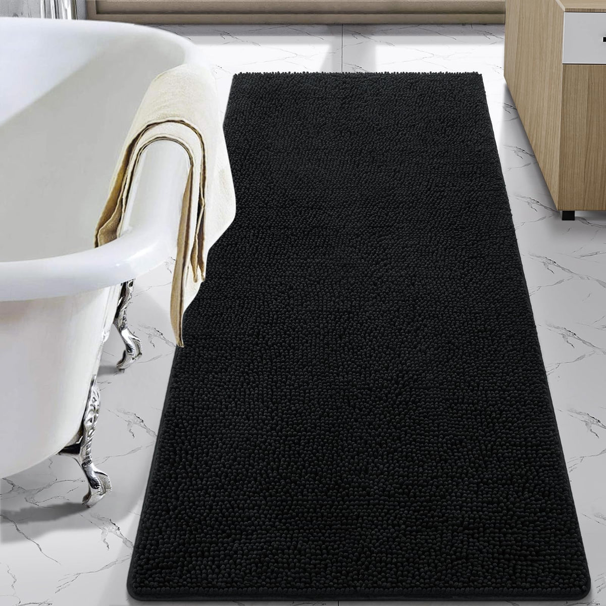 LOCHAS Luxury Bathroom Rug Shaggy Bath Mat 24 x 60 Inch, Gray
