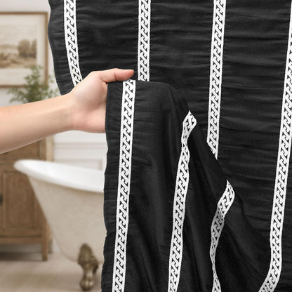 Siiluminisoy Extra Long Shower Curtain Fabric 72 x 84 Inch Shower Curtain Cream Striped Cotton Blend Thick Farmhouse Shower Curtains for Country Bathroom Decor, Beige
