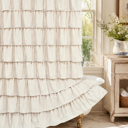 Farmhouse Floral Shower Curtain, Ruffle Bathroom Curtains, 72"Wx72"L