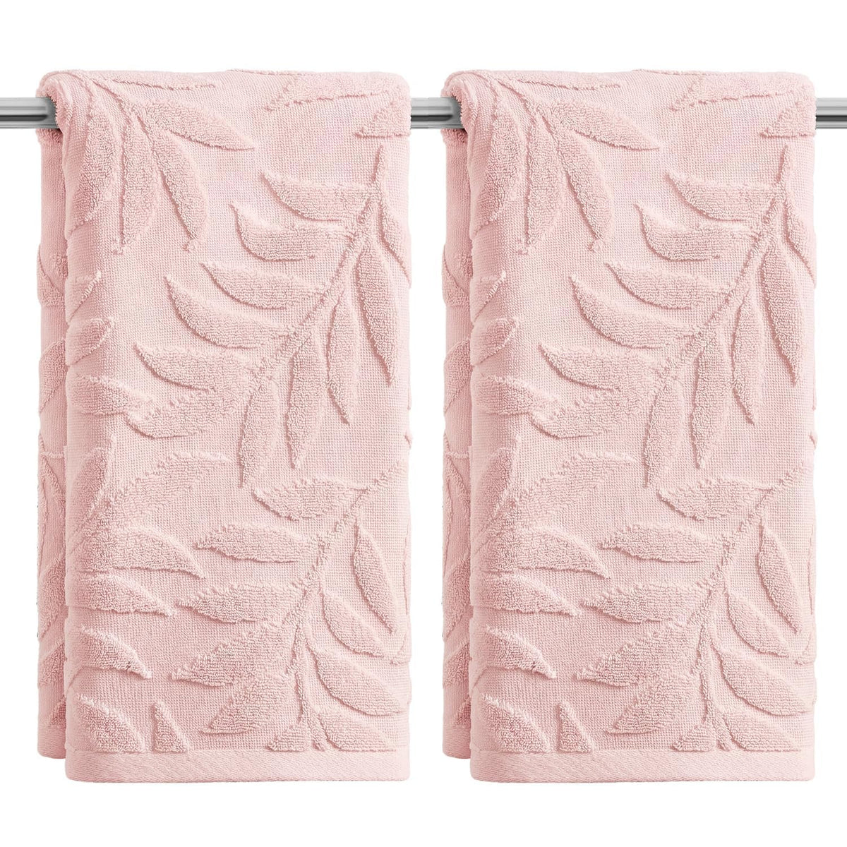 Artoid Mode 2 Pcs Caramel 3D Leaves Jacquard Hand Towels for Bathroom, 100% Cotton Soft Absorbent Bathroom Decor Towels, 13.7 x 29.5 Inch