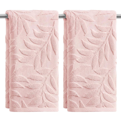 Artoid Mode 2 Pcs Caramel 3D Leaves Jacquard Hand Towels for Bathroom, 100% Cotton Soft Absorbent Bathroom Decor Towels, 13.7 x 29.5 Inch