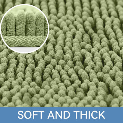 Bcoimo Bath Rug Mat,Sage Chenille High Absorbent Long Bathroom Runner Rugs