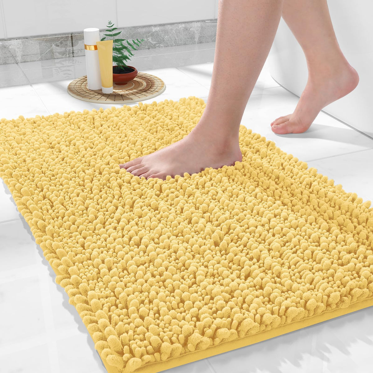 Yimobra Bathroom Rugs Non Slip Washable 32x20 Inch - Ultra Soft Absorbent Chenille Bath Mat, Quick Dry Shaggy Floor Carpet for Tub Shower, Gray Home Decor Accessories