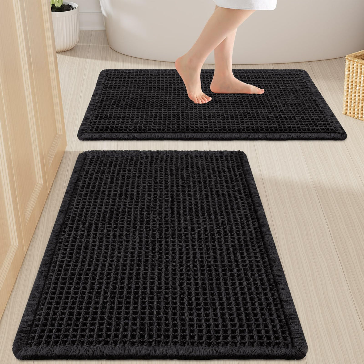 Smiry Waffle Bathroom Rugs Sets 2 Piece (30x20+24x16, Brown)