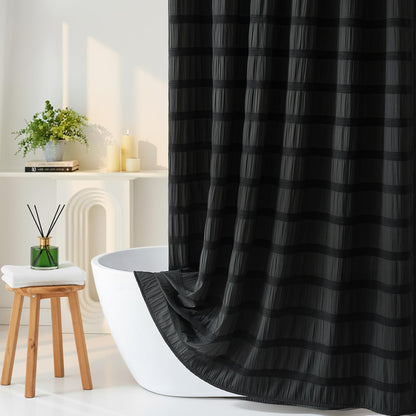 White Shower Curtain Fabric, White Textured Shower Curtain Boho Cotton Blend Striped Waffle Shower Curtains for Bathroom 72 x 72