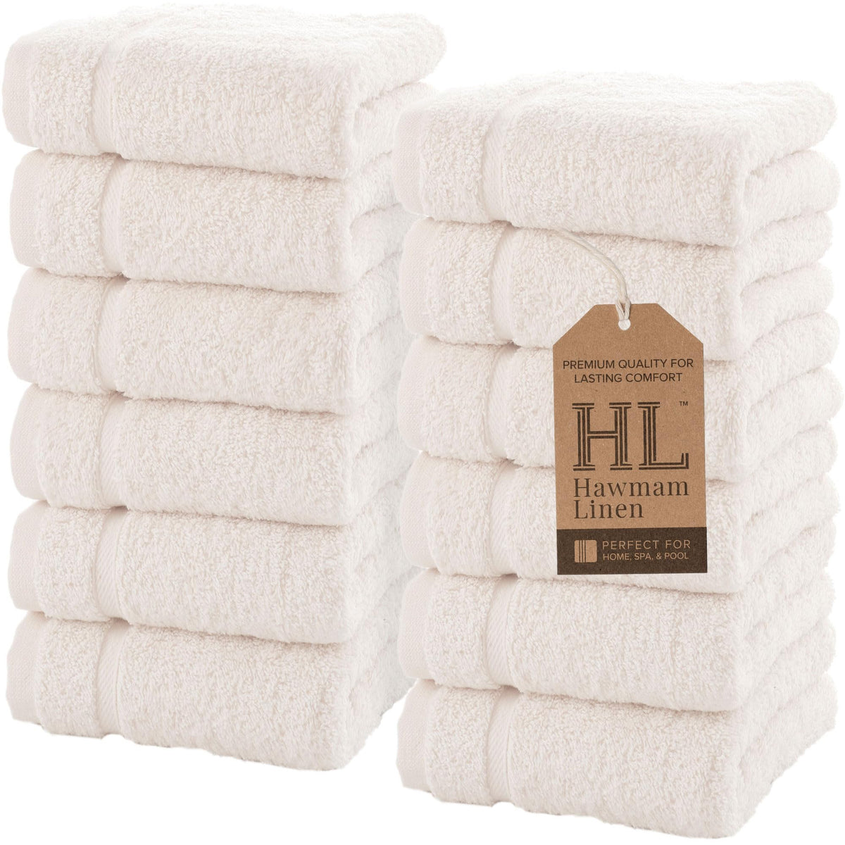 Hawmam Linen Cream 6 Piece Bath Towels Set for Bathroom Original Turkish Cotton Soft, Absorbent and Premium 2 Bath Towels, 2 Hand Towels, 2 Washcloths (Sea Salt)