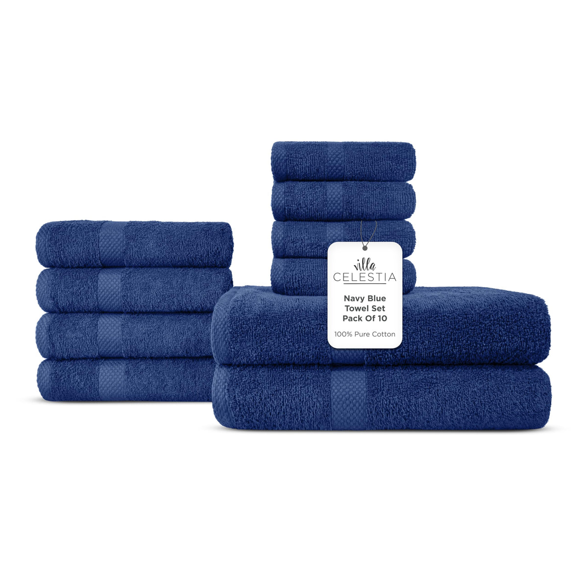 Villa Celestia 100% Cotton Bath Towel Set of 18-4 Bath Towels, 6 Hand Towels, 8 Wash Cloths, Sustainable, Soft, Highly Absorbent, Combed Cotton 18 Piece Set for Hotels, Spa, Bathroom, Dorm, Blue