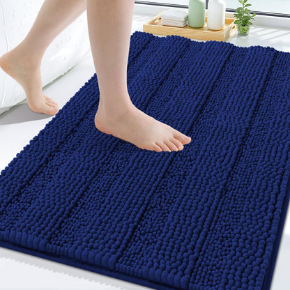 Grandaily Chenille Striped Bathroom Rugs 36x24, Extra Thick and Absorbent Bath Mats, Non-Slip Soft Plush Shaggy Shower Carpet, Machine Wash Dry, Bath Rug for Bathroom, (Large, Light Grey)