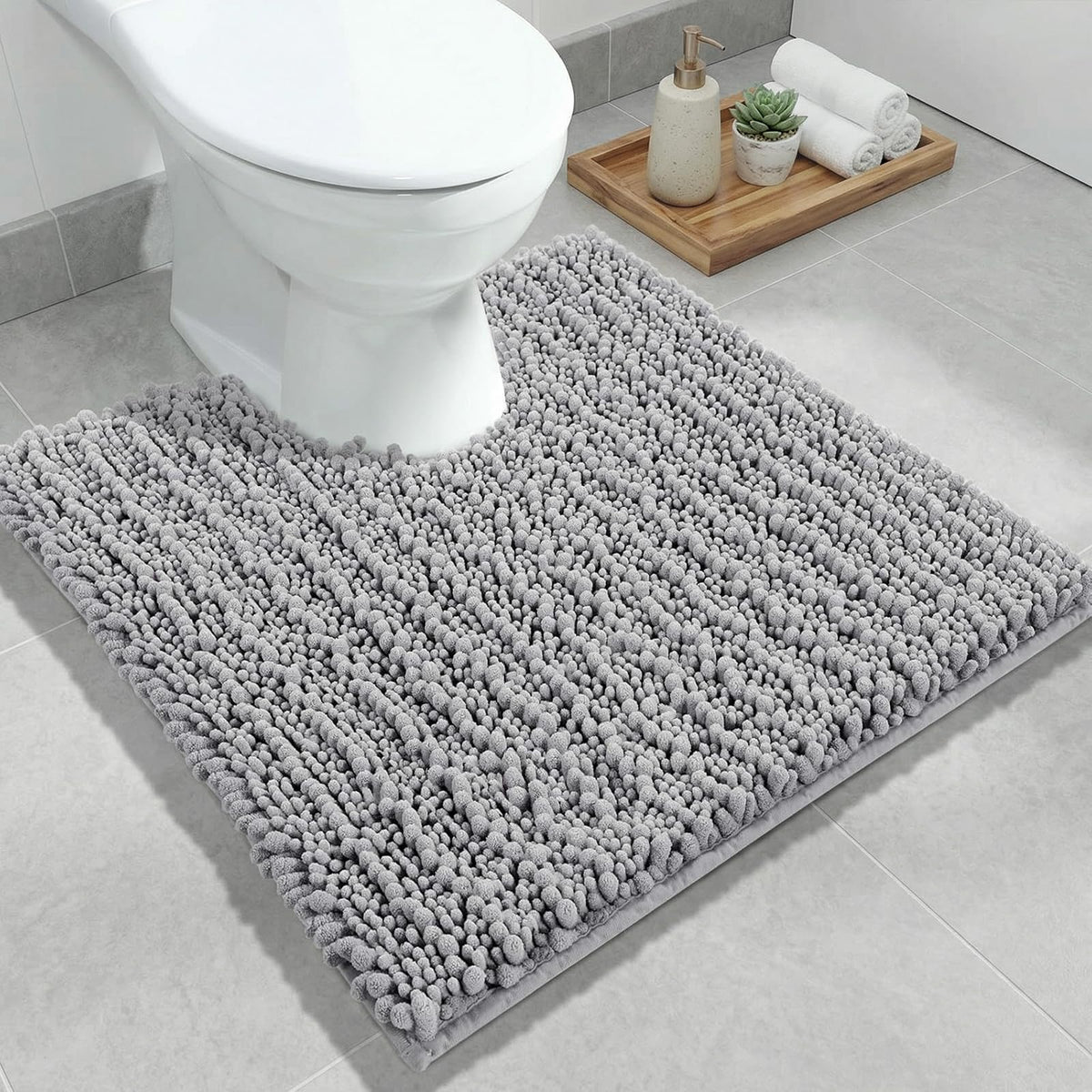 ILANGO Bathroom Rugs Light Grey 44x24, Soft Absorbent Chenille Bath Rugs