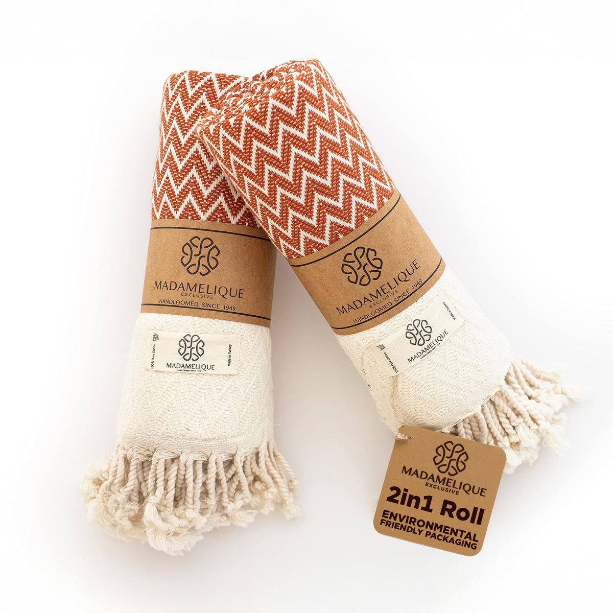 Madamelique Exclusive Hand Towels Set of 2-18 x 40 Inches - Decorative Bathroom Peshtemal Towel for Hand, Face, Hair, Yoga, Tea, Dishcloth, Kitchen and Bath - 100% Pure Cotton (Biscuit)