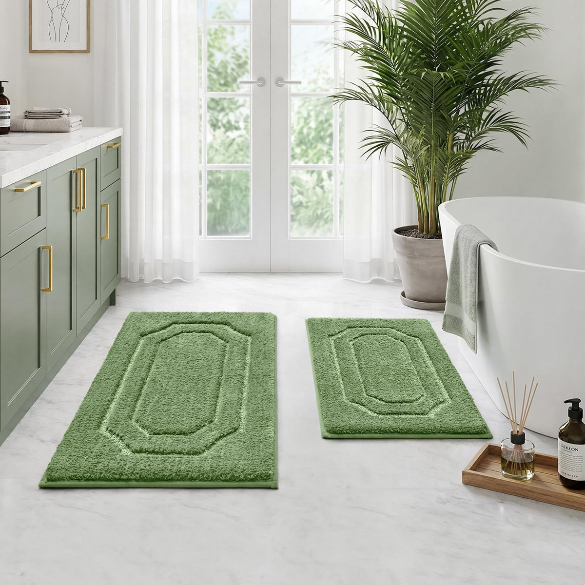 HOMEIDEAS Bathroom Rugs Sets 2 Piece Sage Green 16 * 24+20 * 32"