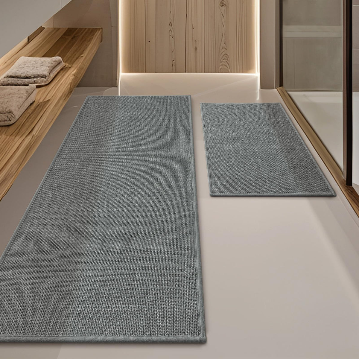 YIHOUSE Bathroom Rugs Thin Bath Mat Sets 2 Pieces Quick Dry,Beige