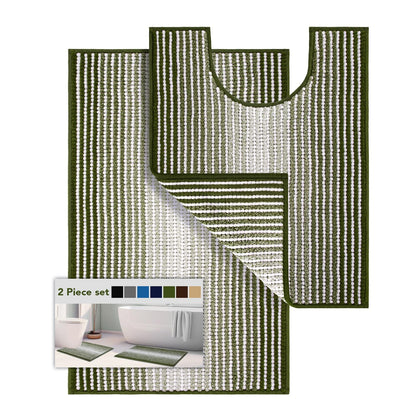 BSICPRO Bathroom Rugs Sets 2 Piece, Non Slip Striped Bath Mats, Fog Blue