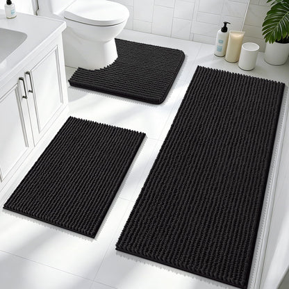 OLANLY Bathroom Rugs Sets 3 Piece, Super Soft Absorbent Chenille Bath Mats and U-Shaped Toilet Rug, Quick Dry, Home Decor, Bath Mat Set for Bathroom (24"x16"+24"x20"+30"x20", Grey)