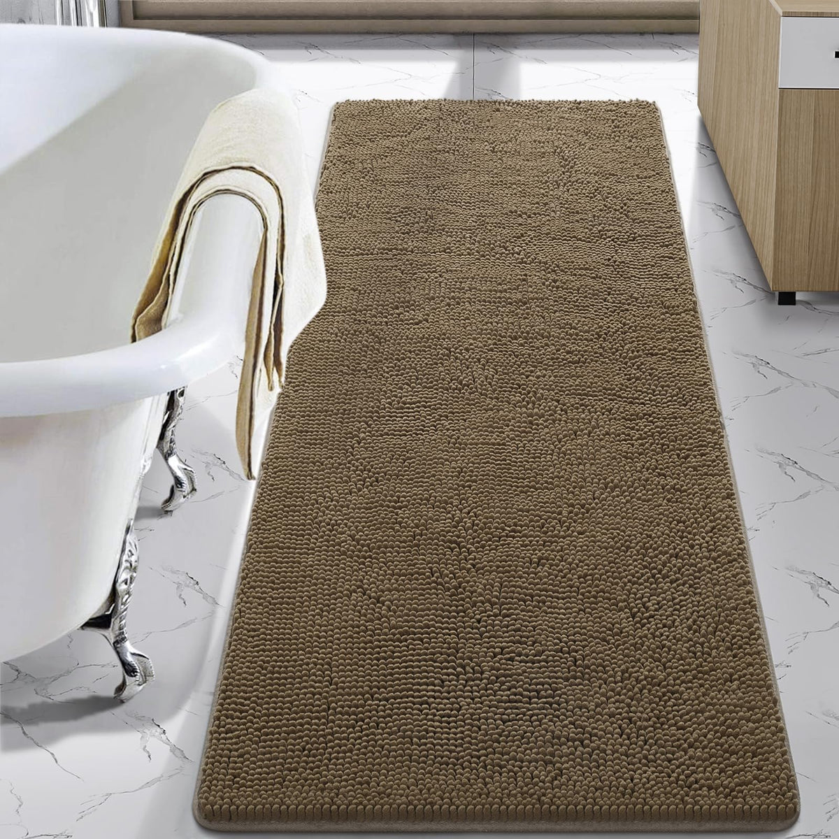 LOCHAS Luxury Bathroom Rug Shaggy Bath Mat 24 x 60 Inch, Gray