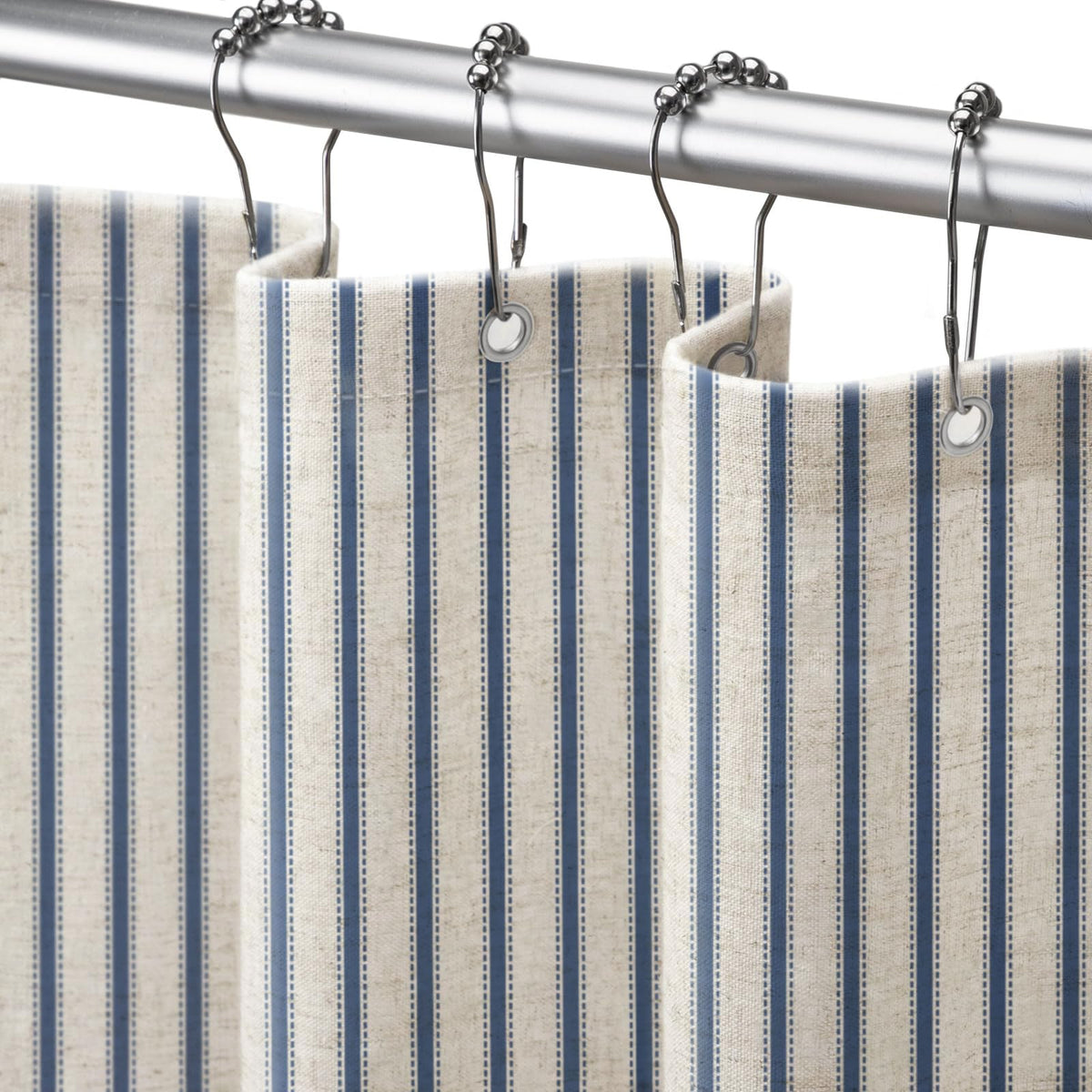 Farmhouse Striped Shower Curtain Taupe Vintage Linen Curtain 72"W X 72"L