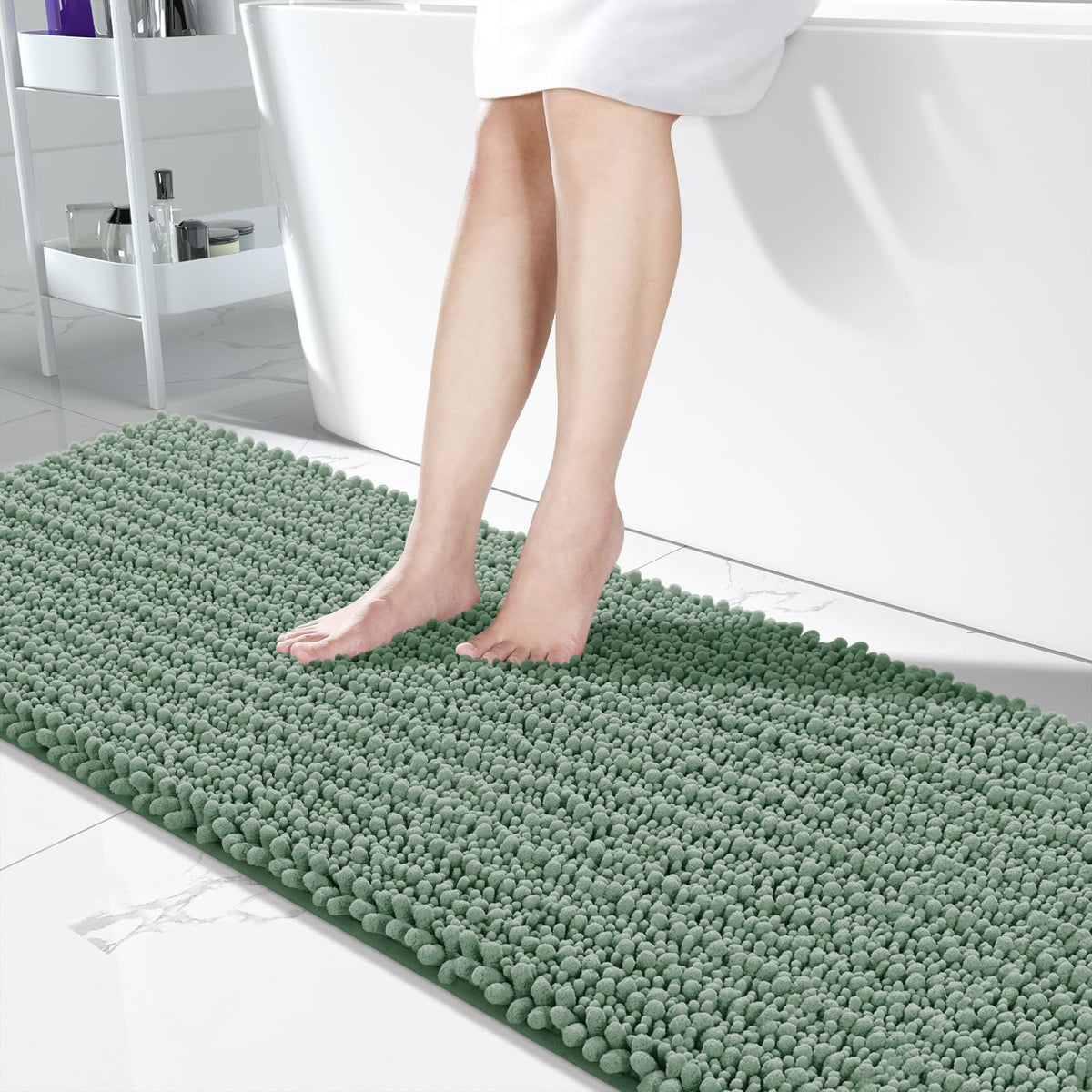 Yimobra Bathroom Rugs Non Slip Washable 32x20 Inch - Ultra Soft Absorbent Chenille Bath Mat, Quick Dry Shaggy Floor Carpet for Tub Shower, Gray Home Decor Accessories
