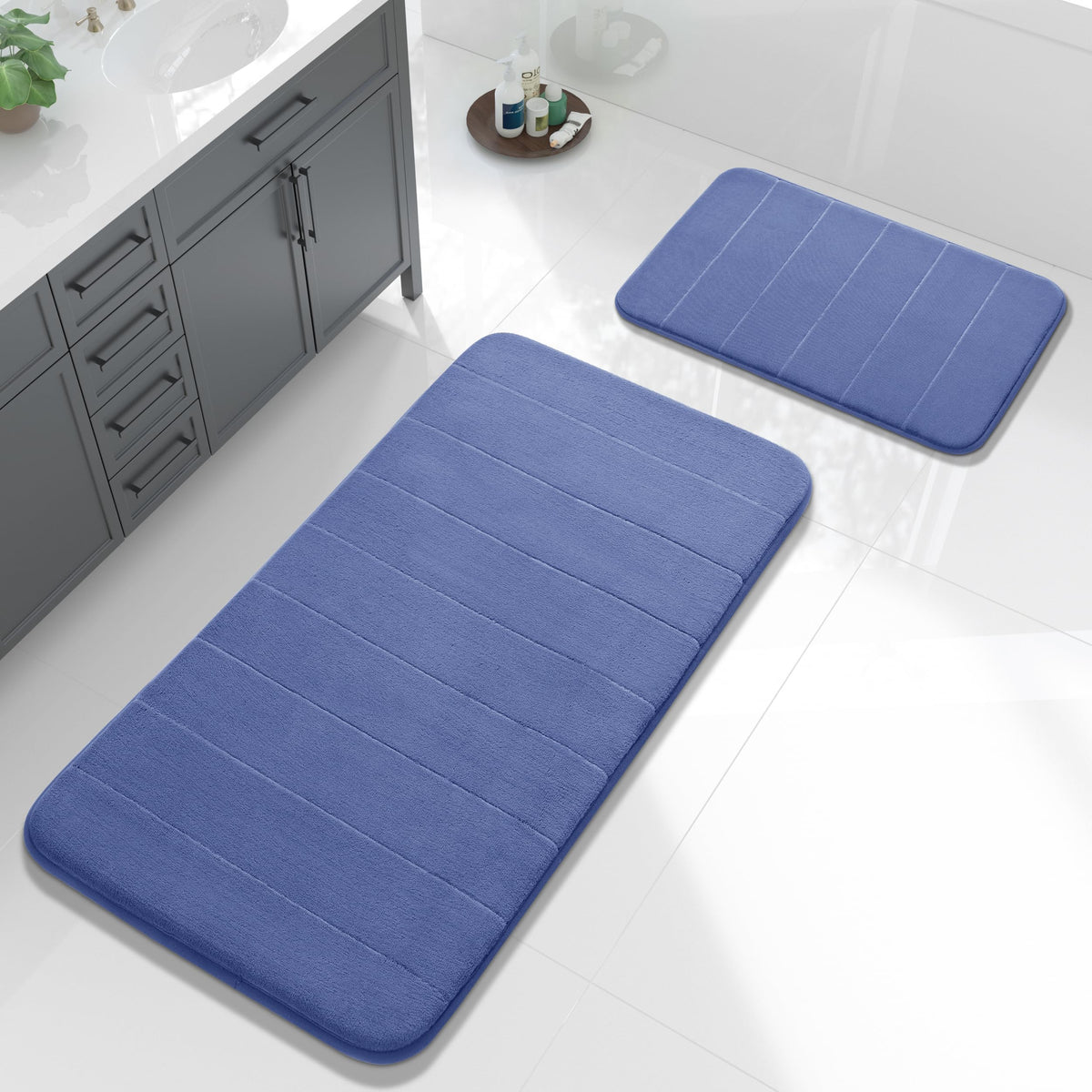 Yimobra Memory Foam Bathroom Rugs Sets 2 Piece - Super Soft Absorbent Quick Dry Bath Mat Set, Machine Washable Non Slip Floor Carpet for Tub Shower & Single Sink (17x24 & 31.5x20 Inch, Black)