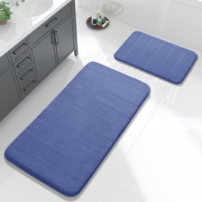 Yimobra Memory Foam Bathroom Rugs Sets 2 Piece - Super Soft Absorbent Quick Dry Bath Mat Set, Machine Washable Non Slip Floor Carpet for Tub Shower & Single Sink (17x24 & 31.5x20 Inch, Black)
