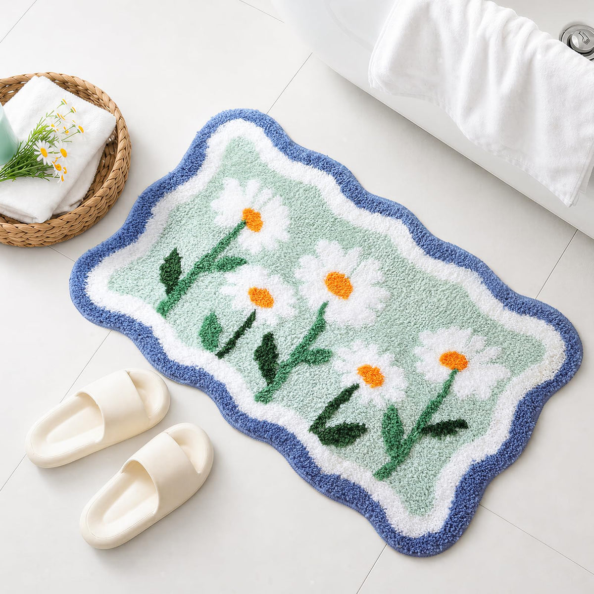 TRUEDAYS Floral Bath Mat, Cute Bath Mat for Bathroom, 32'' x 20'', Orange