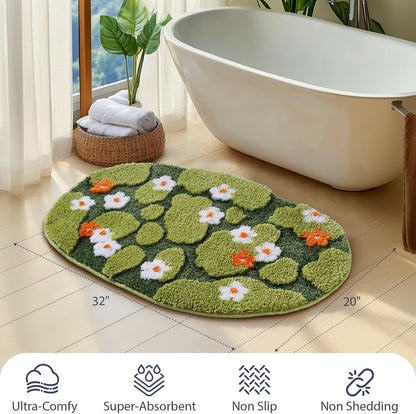 Green Floral Moss Bathroom Rug Bath Mat Soft Cute Rugs 20"x32"