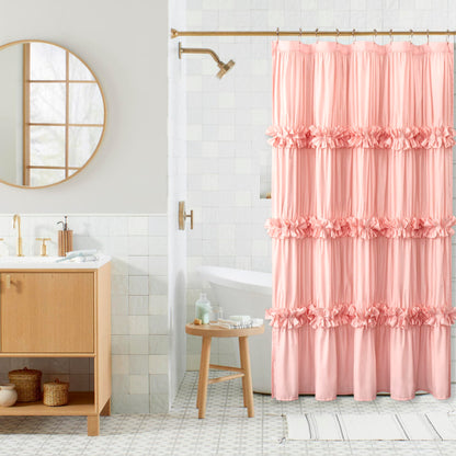 Homechoice Decor Peach Ruffle Shower Curtain for Master Bathroom