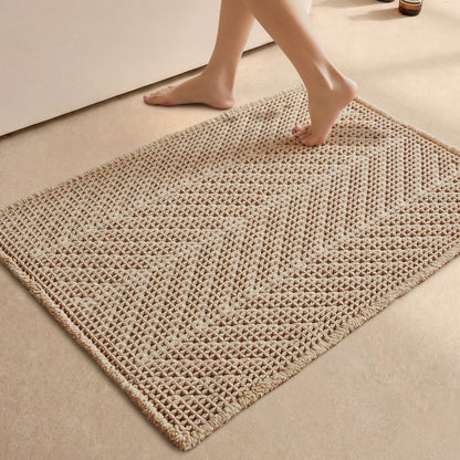 Sunfly Boho Bathroom Rug, Herringbone Waffle Bath Mat Non-Slip Washable Super Absorbent Quick Dry, Farmhouse Bath Mat for Bathroom Floor Decor 20"*30" Khaki