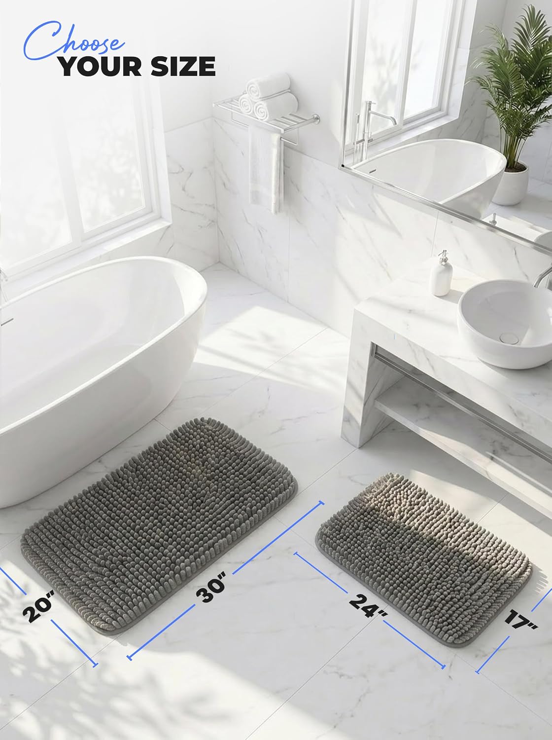 Utopia Home Bathroom Rug, Absorbent Chenille Bath Rugs, 17x24 Inch, Grey