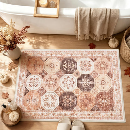 Yinhua Boho Bathroom Runner Rug Non Silp, Vintage Long Bath Mat Washable