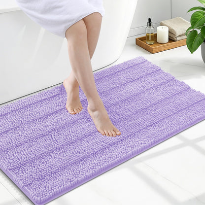 Grandaily Chenille Striped Bathroom Rugs 36x24, Extra Thick and Absorbent Bath Mats, Non-Slip Soft Plush Shaggy Shower Carpet, Machine Wash Dry, Bath Rug for Bathroom, (Large, Light Grey)