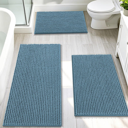 OLANLY Bathroom Rugs Sets 3 Piece, Super Soft Absorbent Chenille Bath Mats and U-Shaped Toilet Rug, Quick Dry, Home Decor, Bath Mat Set for Bathroom (24"x16"+24"x20"+30"x20", Grey)