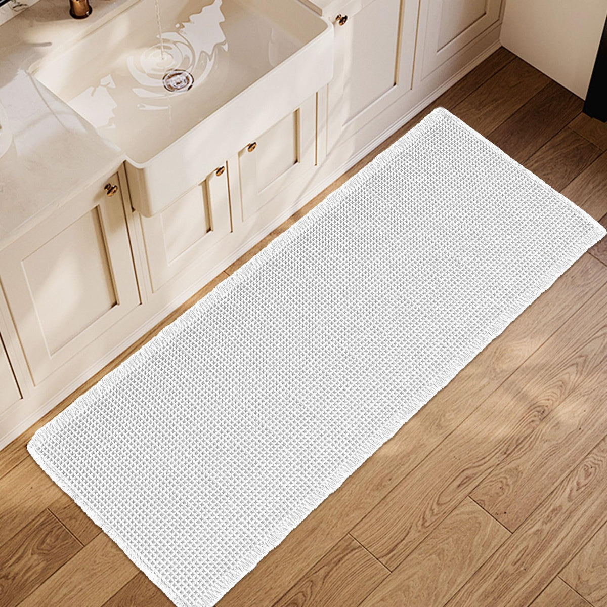 ZALL Tan Waffle Bath Mat,Super Absorbent Non Slip Bathroom Rug,Brown 18x30inch,Machine Washable Ultra Soft Floor Mats
