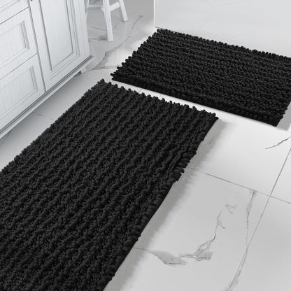 Yimobra Bathroom Rugs Sets 2 Piece - Quick Dry Extra Thick Luxury Chenille Bath Mat, Non Slip Super Absorbent for Tub Shower Sink, Machine Washable Shaggy Floor Mat, 32"x20"+24"x17" Inch, Pale Khaki