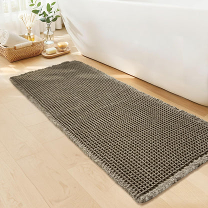 Waffle Bath Mat, Boho Bathroom Rugs Non Slip Washable, 18" x 30"