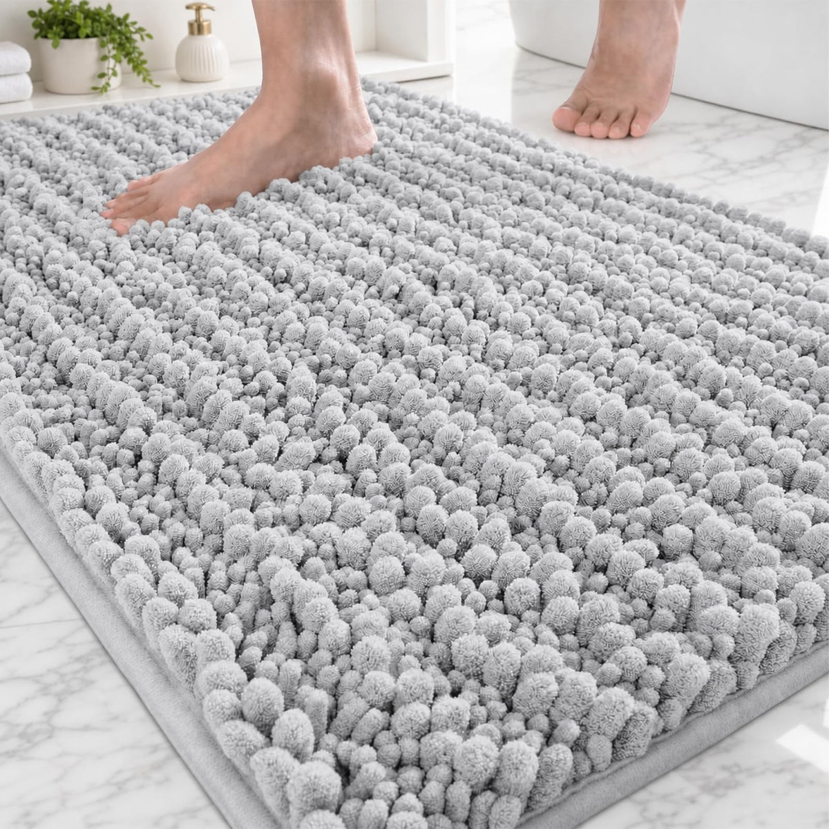 ILANGO Bathroom Rugs Light Grey 44x24, Soft Absorbent Chenille Bath Rugs