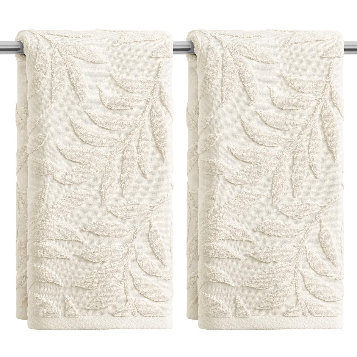 Artoid Mode 2 Pcs Caramel 3D Leaves Jacquard Hand Towels for Bathroom, 100% Cotton Soft Absorbent Bathroom Decor Towels, 13.7 x 29.5 Inch